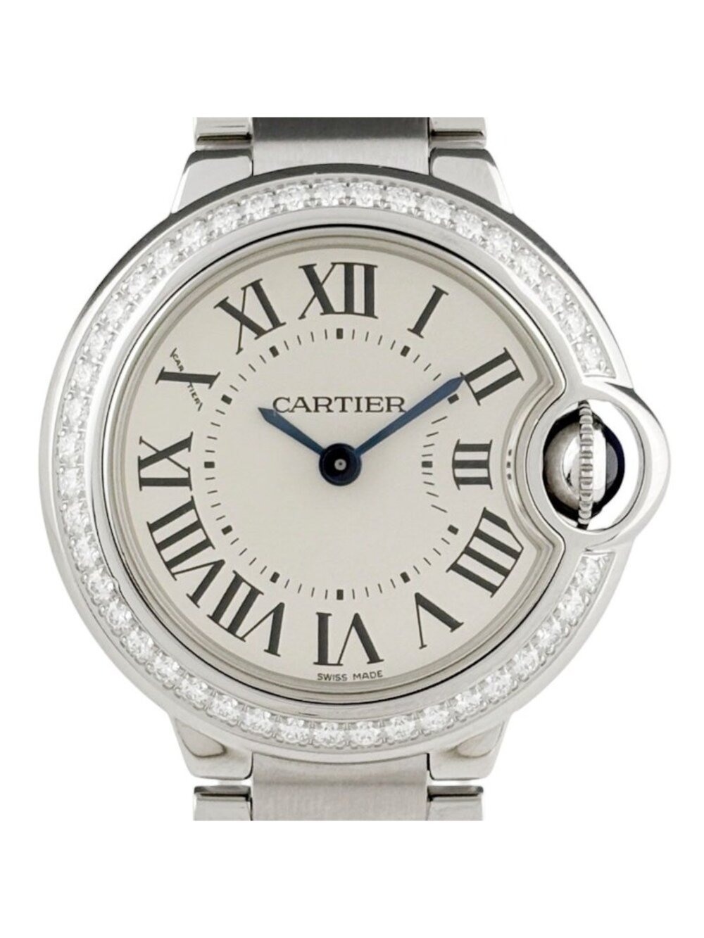 Cartier Ballon Bleu de Cartier 4 Watch SS Diamond Quartz Silver